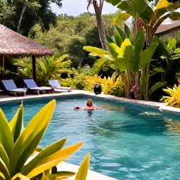 Caribbean Holidays, Puerto Rico Wellness, Relaxing natural pool and lush rainforest in Puerto Rico, tropical plants, clear water and visitors enjoying a calm day outdoors