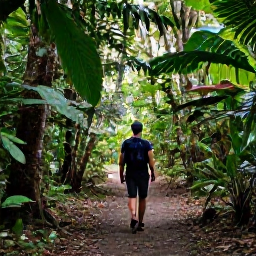 Caribbean Holidays, Puerto Rico Wellness, Traveller walking through El Yunque rainforest in Puerto Rico, lush foliage, filtered sunlight and a peaceful natural trail