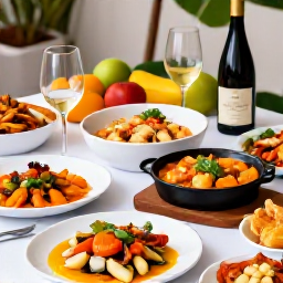 Caribbean Holidays, Puerto Rico Wine Tasting, A Puerto Rican table set for a food and wine pairing, featuring local dishes, fresh produce, seafood and elegant wine glasses