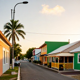 Caribbean Holidays, Quiet Caribbean, A quiet Caribbean village street at golden hour, colourful houses, local caf&eacute; and very few people, authentic island atmosphere
