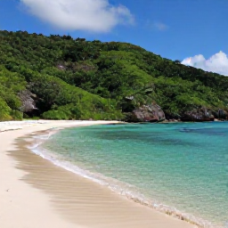 Caribbean Holidays, Quiet Caribbean, A secluded Caribbean cove with calm clear water, white sand, lush green hills and one small boat, natural peaceful scenery