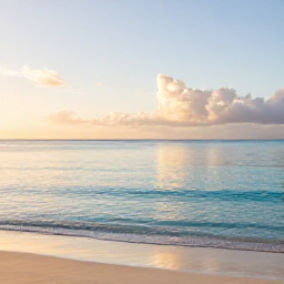Caribbean Holidays, Quiet Caribbean Holidays, A peaceful Caribbean beach at sunrise with calm turquoise water, soft golden light and a nearly empty shoreline