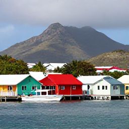 Caribbean Holidays, Quiet Caribbean Holidays, A peaceful Caribbean village with colourful houses, a small harbour, local boats and mountains in the background