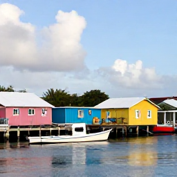 Caribbean Holidays, Quiet Caribbean Holidays, A quiet Caribbean fishing village with colourful wooden houses, a small harbour and people enjoying a relaxed afternoon
