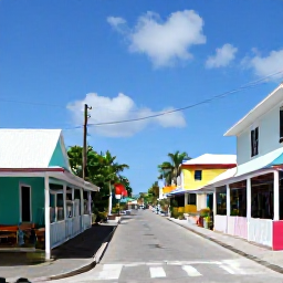 Caribbean Holidays, Quiet Caribbean Holidays, A tranquil Caribbean village street with colourful buildings, local caf&eacute;s, tropical plants and very few people