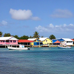 Caribbean Holidays, Quiet Caribbean Holidays, Small Caribbean fishing village with colourful houses, quiet harbour and local boats in clear blue water, authentic travel photograph