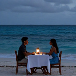 Caribbean Holidays, Quiet Caribbean Honeymoons, An intimate Caribbean beach dinner for two under soft lantern light, with the sea in the background