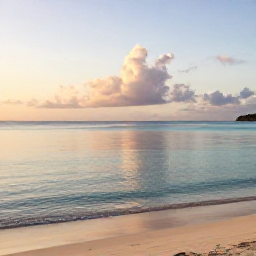 Caribbean Holidays, Quiet Scuba Diving, A peaceful Caribbean beach at dawn with calm turquoise water, soft golden light and no crowds