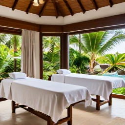 Caribbean Holidays, Quiet Spa Breaks, A tranquil Caribbean spa treatment room with natural light, wooden details and views of tropical greenery