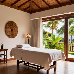 Caribbean Holidays, Relaxing Caribbean Holidays, A peaceful Caribbean spa treatment room with natural materials, soft light and a view of tropical greenery
