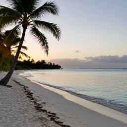 Caribbean Holidays, Relaxing Caribbean Holidays, Quiet Caribbean beach at sunrise with calm turquoise water, soft sand and palm trees