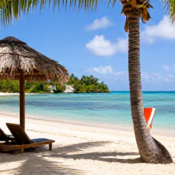 Caribbean Holidays, Relaxing Caribbean Holidays, Traveller relaxing beneath palm trees beside a tranquil Caribbean lagoon, with a book, shaded seating and lush tropical scenery