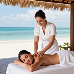 Caribbean Holidays, Relaxing Couples Holidays, Couple receiving a relaxing massage in an open-air Caribbean spa overlooking the sea