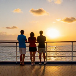 Caribbean Holidays, Relaxing Cruises, A couple watching a golden sunset from the open deck of a Caribbean cruise ship