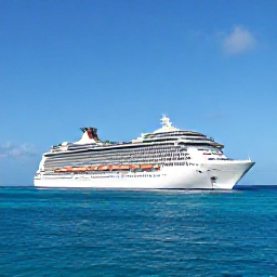 Caribbean Holidays, Relaxing Cruises, A modern Caribbean cruise ship sailing across calm turquoise water beneath a clear blue sky