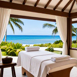 Caribbean Holidays, Relaxing Holidays, Elegant Caribbean spa with open-air treatment room, tropical greenery and ocean views