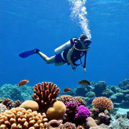 Caribbean Holidays, Relaxing Scuba Diving, A scuba diver floating calmly above a colourful Caribbean coral reef with tropical fish in clear sunlight