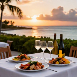 Caribbean Holidays, Relaxing Wine Holidays, An elegant beachfront restaurant in the Caribbean with a wine tasting flight, fresh seafood and a sunset over the sea