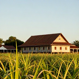 Caribbean Holidays, Rum Distillery Tours, Historic Caribbean rum distillery surrounded by sugar cane fields, warm sunlight and traditional wooden buildings
