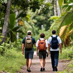 Caribbean Holidays, Safari Sporting Holidays, A guided wildlife walk through tropical woodland with travellers carrying binoculars and light day packs