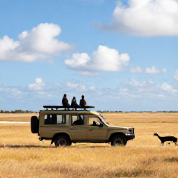 Caribbean Holidays, Safari Sporting Holidays, A small group watching wildlife from an open-sided safari vehicle on a golden Caribbean plain