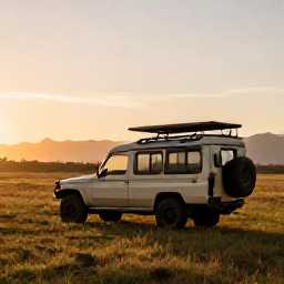 Caribbean Holidays, Safari Sporting Holidays, A well-equipped safari vehicle overlooking open grassland at sunrise in a Caribbean wildlife reserve