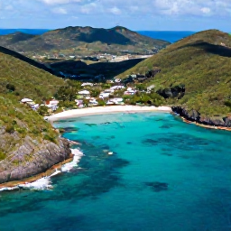 Caribbean Holidays, Saint Barth Adventure, Aerial view of Saint Barth&eacute;lemy&rsquo;s bright turquoise bays, rugged coastline and green hills in November sunshine