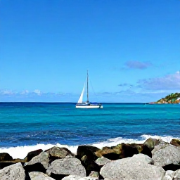 Caribbean Holidays, Saint Barth Adventure, Small sailing boat cruising past the rocky coastline of Saint Barth&eacute;lemy beneath a clear blue sky
