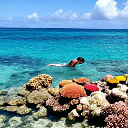 Caribbean Holidays, Saint Barth Adventure, Traveller snorkelling over a colourful coral reef in clear shallow water beside Saint Barth&eacute;lemy