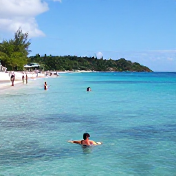 Caribbean Holidays, Saint Barth Beach Holidays, Visitors swimming and snorkelling in calm crystal-clear water beside a sheltered sandy beach on Saint Barth&eacute;lemy