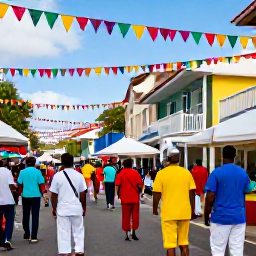 Caribbean Holidays, Saint Barth December, Colourful December cultural celebration in Gustavia, Saint Barth&eacute;lemy, with local people, festive decorations and Caribbean street atmosphere