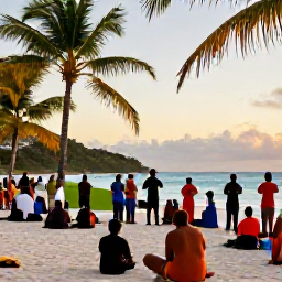 Caribbean Holidays, Saint Barth December, Saint Barth&eacute;lemy beach gathering in December with local music, families, palm trees and golden evening light