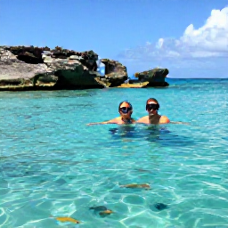Caribbean Holidays, Saint Barth Honeymoons, A couple snorkelling in clear Saint Barth&eacute;lemy water near a rocky cove, colourful fish below and bright Caribbean sunshine