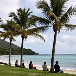 Caribbean Holidays, Saint Barth Walking, A small group of walkers resting beneath palm trees beside a Caribbean beach on Saint Barth&eacute;lemy