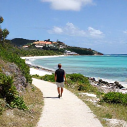 Caribbean Holidays, Saint Barth Walking, A walker following a peaceful coastal path towards a secluded beach on Saint Barth&eacute;lemy, bright March sunshine and clear Caribbean water