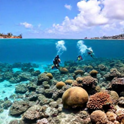 Caribbean Holidays, Saint Barthelemy Adventures, Travellers snorkelling above a colourful coral reef in clear shallow water near Saint Barthelemy