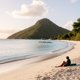 Caribbean Holidays, Saint Barthelemy Beaches, People enjoying a peaceful morning at Gouverneur Beach in Saint Barth&eacute;lemy, with soft white sand, calm blue water and natural hillside scenery