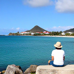 Caribbean Holidays, Saint Barth&eacute;lemy Culture, Traveller enjoying a peaceful September cultural holiday in Saint Barth&eacute;lemy, overlooking turquoise water and a scenic island coastline