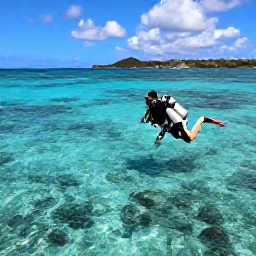 Caribbean Holidays, Saint Barth&eacute;lemy Diving, Scuba diver exploring a clear tropical reef off Saint Barth&eacute;lemy in bright March sunshine