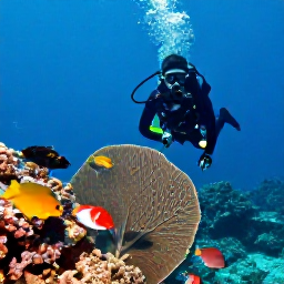 Caribbean Holidays, Saint Barthelemy Diving, Scuba diver exploring a shallow Caribbean reef near Saint Barthelemy with colourful fish and sea fans