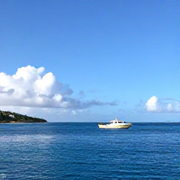 Caribbean Holidays, Saint Barthelemy Diving, Small dive boat travelling across calm blue water between the islands near Saint Barthelemy on a sunny October morning