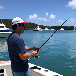 Caribbean Holidays, Saint Barthelemy Fishing, A friendly local skipper helping holidaymakers prepare fishing rods on a boat in Gustavia harbour