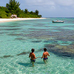 Caribbean Holidays, Saint Barthelemy Honeymoons, Couple snorkelling in clear shallow water beside a quiet Saint Barth&eacute;lemy beach, colourful reef and small boat nearby