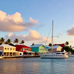 Caribbean Holidays, Saint Barth&eacute;lemy Instagram, Colourful Gustavia harbour in Saint Barth&eacute;lemy at golden hour, yachts in the water, pastel buildings and palm trees