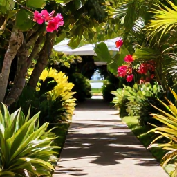 Caribbean Holidays, Saint Barth&eacute;lemy Nature, A green tropical garden in Saint Barth&eacute;lemy with flowering plants, native trees and a sunny walking path