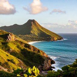 Caribbean Holidays, Saint Barth&eacute;lemy Nature, A panoramic view of Saint Barth&eacute;lemy&rsquo;s rugged coastline, green hills and turquoise Caribbean sea in warm April sunshine