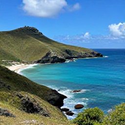 Caribbean Holidays, Saint Barth&eacute;lemy Nature, A panoramic view of Saint Barth&eacute;lemy's rugged coastline, turquoise sea, green hills and bright January sunshine