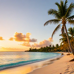 Caribbean Holidays, Saint Barth&eacute;lemy Nature, A peaceful Saint Barth&eacute;lemy beach at sunset with calm turquoise water, palm trees and warm golden light