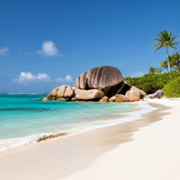 Caribbean Holidays, Saint Barth&eacute;lemy Nature, A quiet sandy beach on Saint Barth&eacute;lemy with clear shallow water, granite rocks and a lone palm under a blue sky