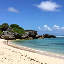 Caribbean Holidays, Saint Barth&eacute;lemy Nature, A quiet sandy cove on Saint Barth&eacute;lemy with calm clear water, rocky headlands and a visitor walking along the shore